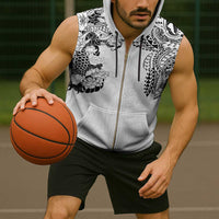 Japanese Irezumi and Hawaiian Polynesian Art Tattoo Sleeveless Zip Hoodie White Color - Wonder Print Shop