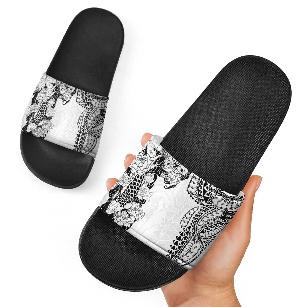 Japanese Irezumi and Hawaiian Polynesian Art Tattoo Slide Sandals White Color - Wonder Print Shop