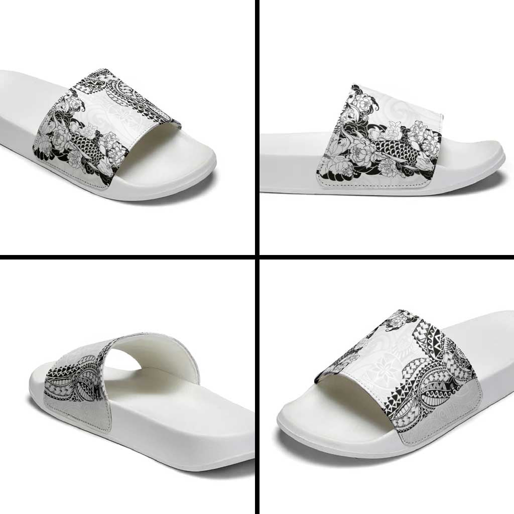 Japanese Irezumi and Hawaiian Polynesian Art Tattoo Slide Sandals White Color - Wonder Print Shop