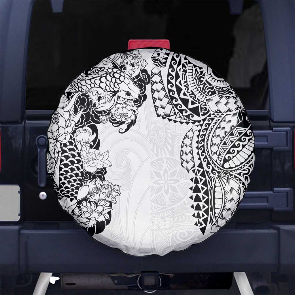 Japanese Irezumi and Hawaiian Polynesian Art Tattoo Spare Tire Cover White Color - Wonder Print Shop