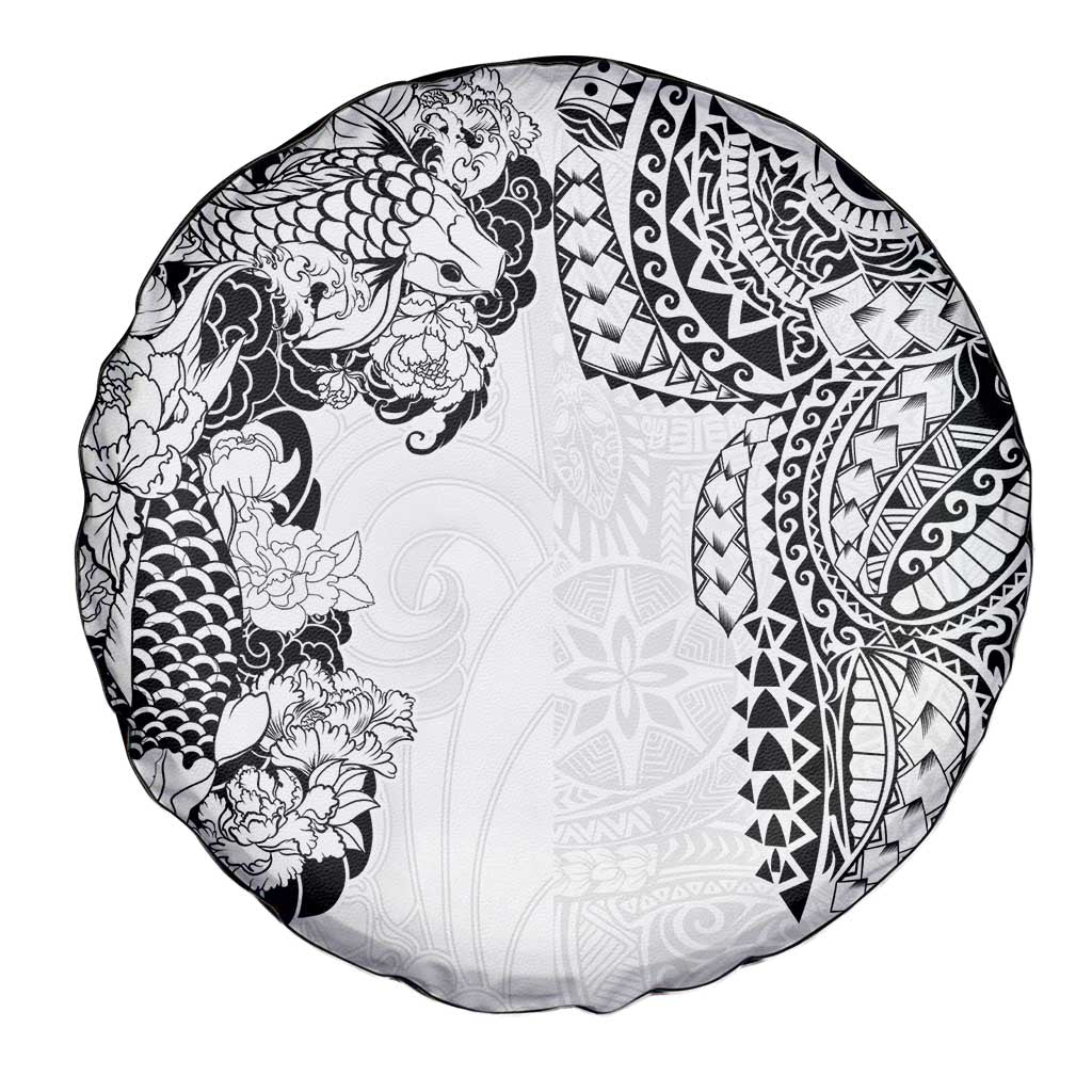 Japanese Irezumi and Hawaiian Polynesian Art Tattoo Spare Tire Cover White Color - Wonder Print Shop