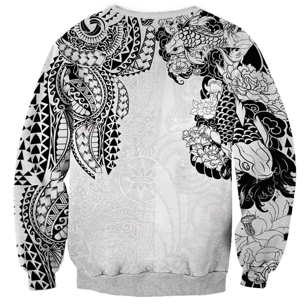 Japanese Irezumi and Hawaiian Polynesian Art Tattoo Sweatshirt White Color - Wonder Print Shop