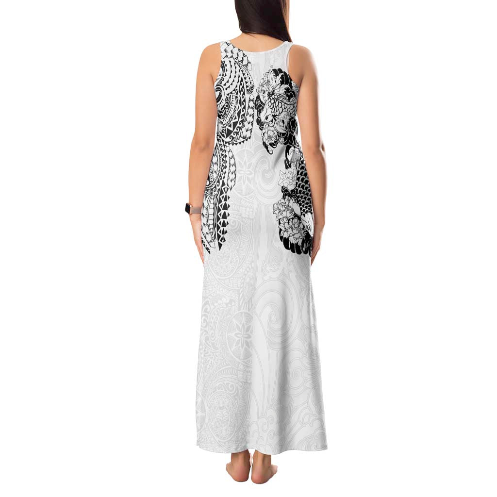 Japanese Irezumi and Hawaiian Polynesian Art Tattoo Tank Maxi Dress White Color - Wonder Print Shop