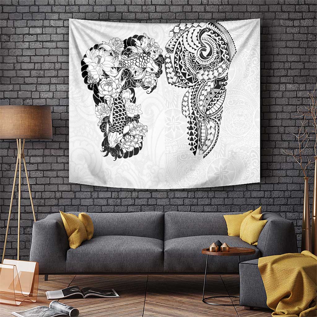 Japanese Irezumi and Hawaiian Polynesian Art Tattoo Tapestry White Color - Wonder Print Shop