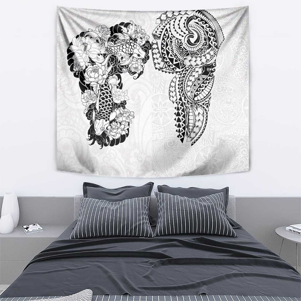 Japanese Irezumi and Hawaiian Polynesian Art Tattoo Tapestry White Color - Wonder Print Shop