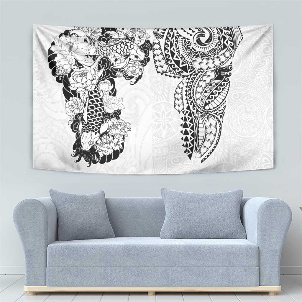 Japanese Irezumi and Hawaiian Polynesian Art Tattoo Tapestry White Color - Wonder Print Shop