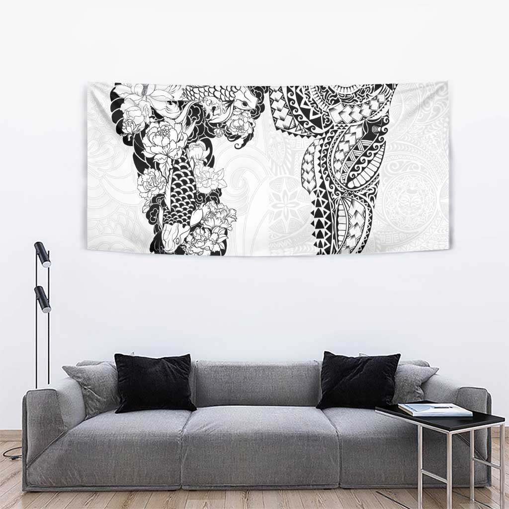 Japanese Irezumi and Hawaiian Polynesian Art Tattoo Tapestry White Color - Wonder Print Shop