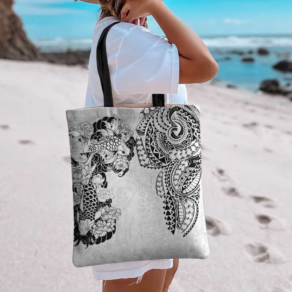 Japanese Irezumi and Hawaiian Polynesian Art Tattoo Tote Bag White Color - Wonder Print Shop