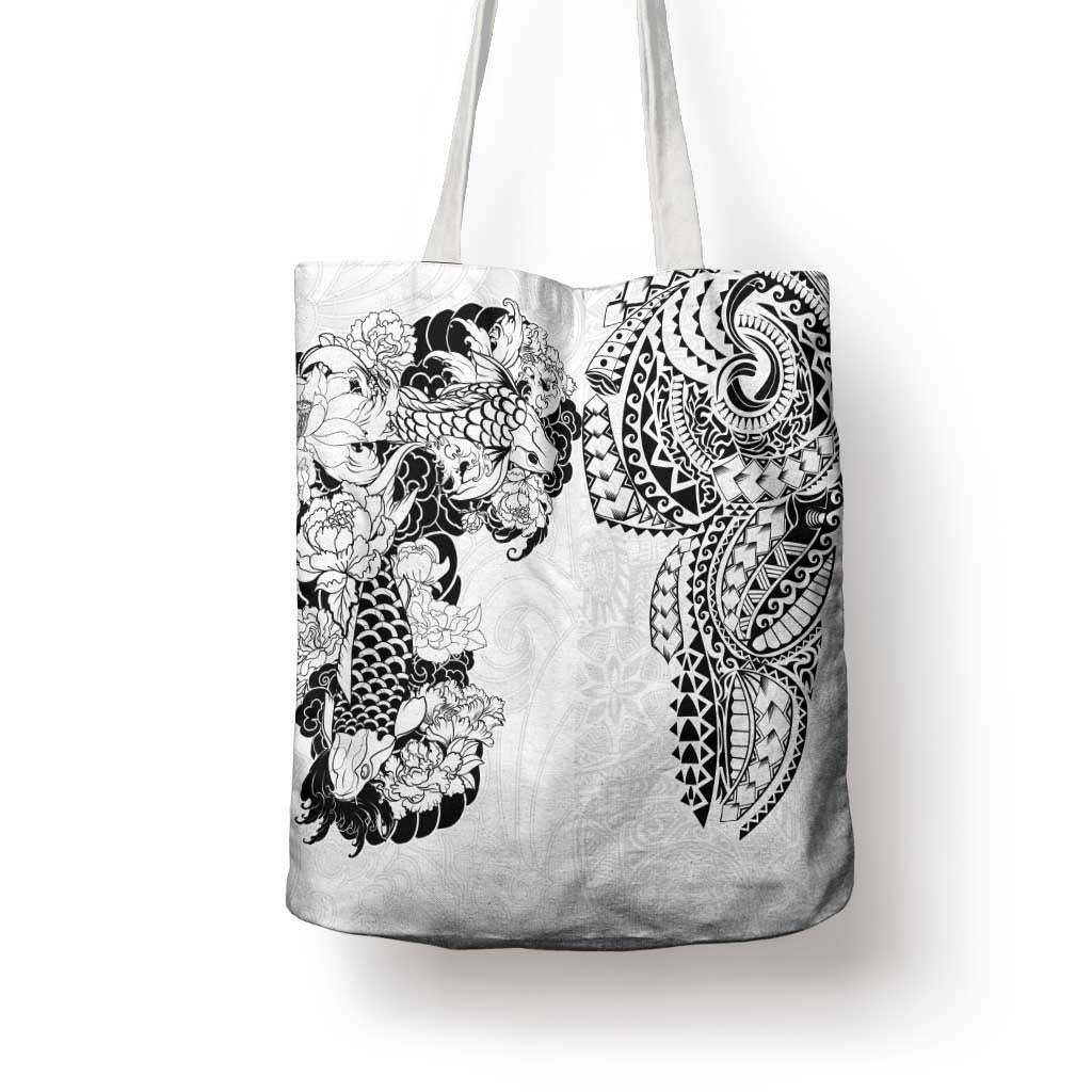 Japanese Irezumi and Hawaiian Polynesian Art Tattoo Tote Bag White Color - Wonder Print Shop