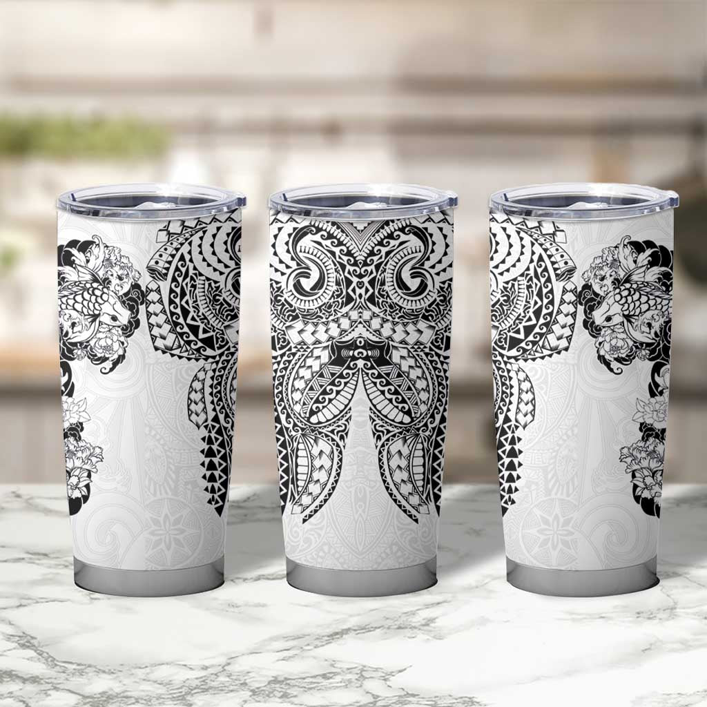 Japanese Irezumi and Hawaiian Polynesian Art Tattoo Tumbler Cup White Color - Wonder Print Shop