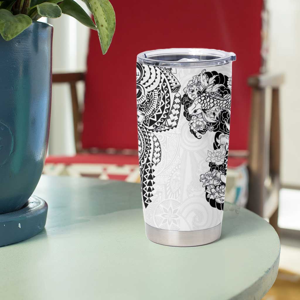 Japanese Irezumi and Hawaiian Polynesian Art Tattoo Tumbler Cup White Color - Wonder Print Shop