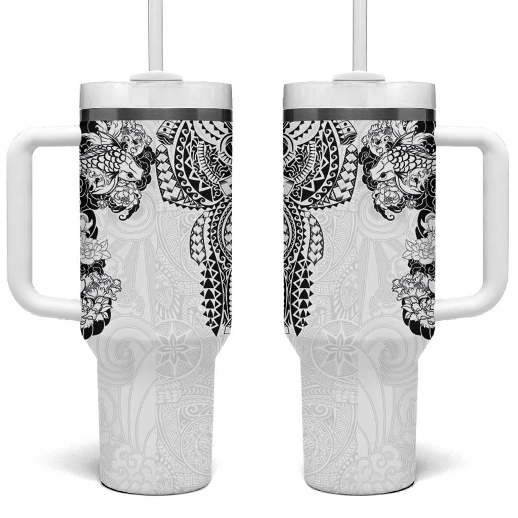 Japanese Irezumi and Hawaiian Polynesian Art Tattoo Tumbler With Handle White Color - Wonder Print Shop