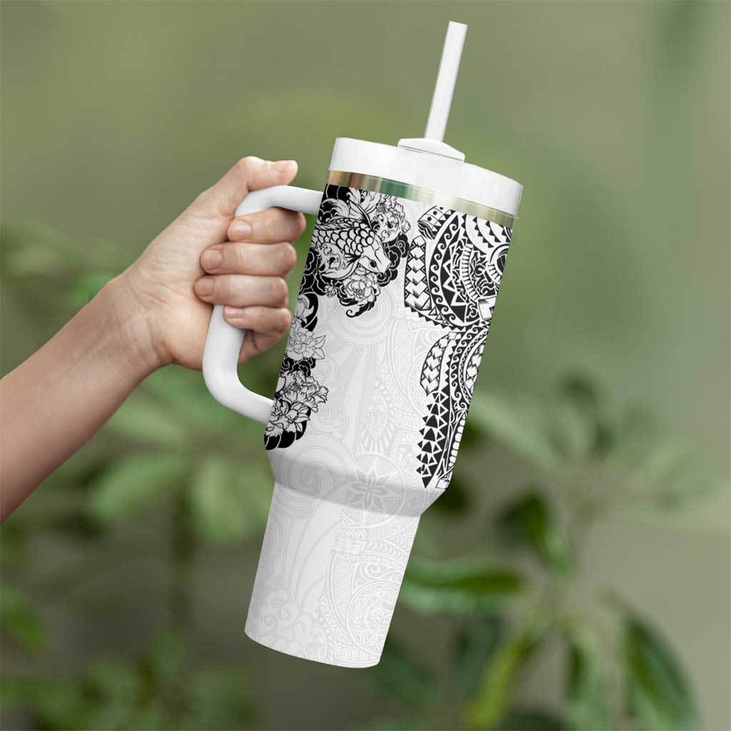 Japanese Irezumi and Hawaiian Polynesian Art Tattoo Tumbler With Handle White Color - Wonder Print Shop
