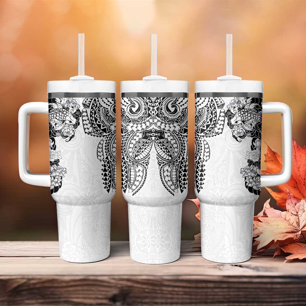 Japanese Irezumi and Hawaiian Polynesian Art Tattoo Tumbler With Handle White Color - Wonder Print Shop