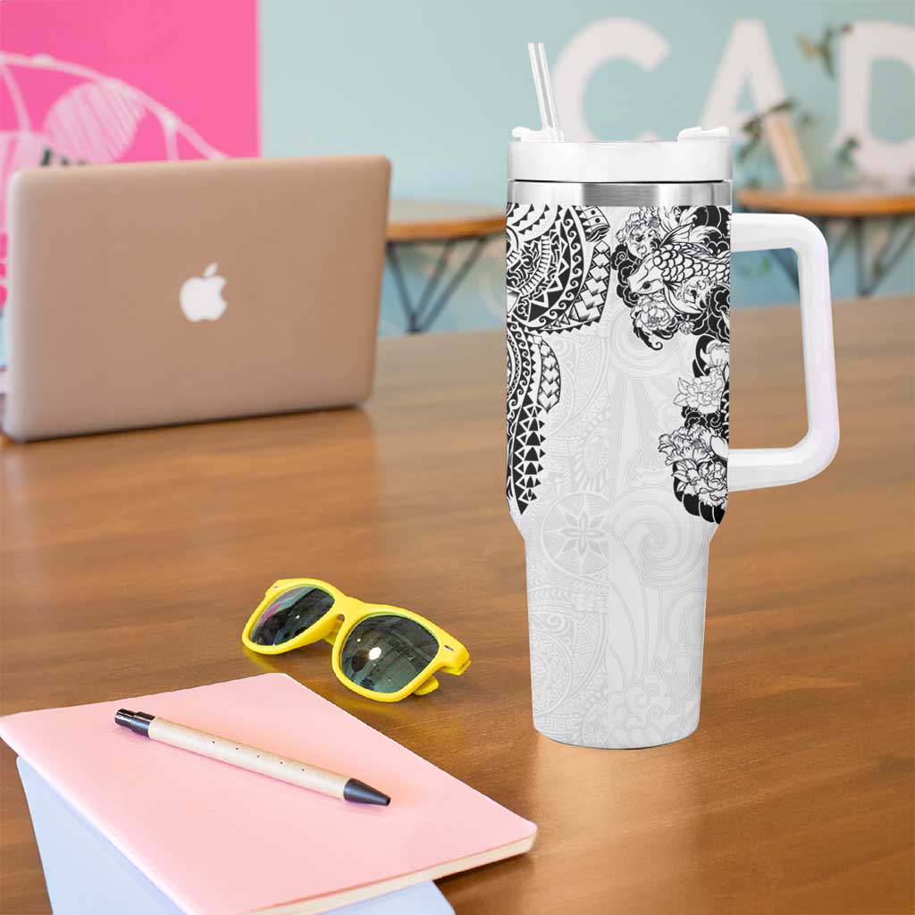 Japanese Irezumi and Hawaiian Polynesian Art Tattoo Tumbler With Handle White Color - Wonder Print Shop