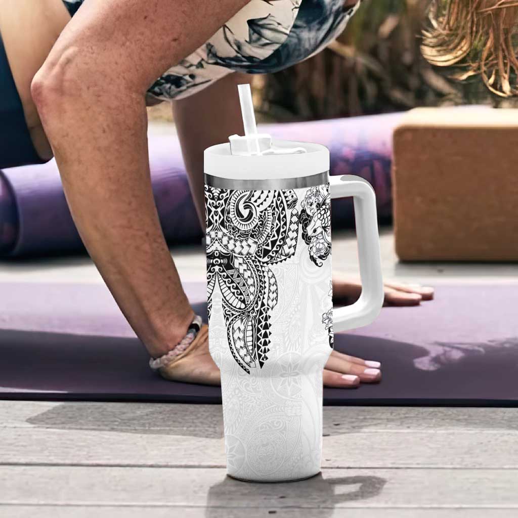 Japanese Irezumi and Hawaiian Polynesian Art Tattoo Tumbler With Handle White Color - Wonder Print Shop