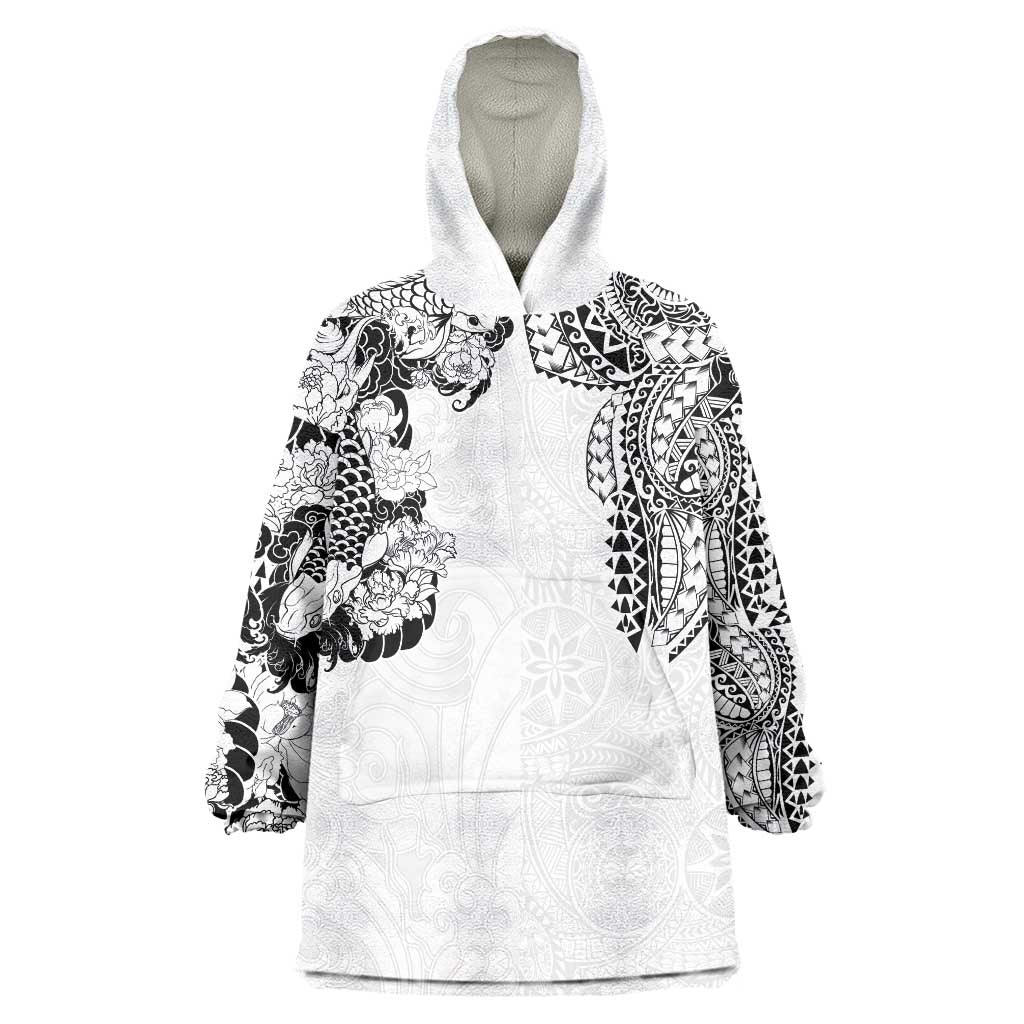 Japanese Irezumi and Hawaiian Polynesian Art Tattoo Wearable Blanket Hoodie White Color - Wonder Print Shop