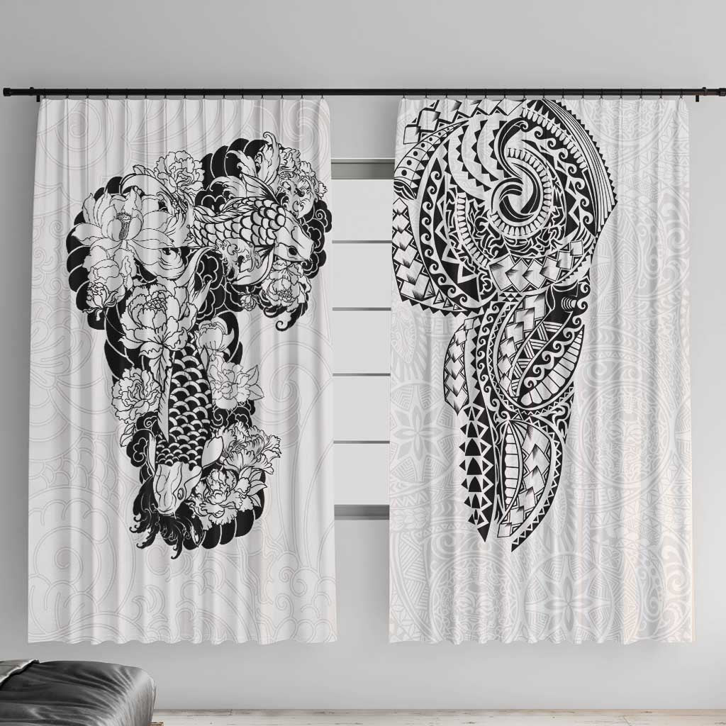 Japanese Irezumi and Hawaiian Polynesian Art Tattoo Window Curtain White Color - Wonder Print Shop
