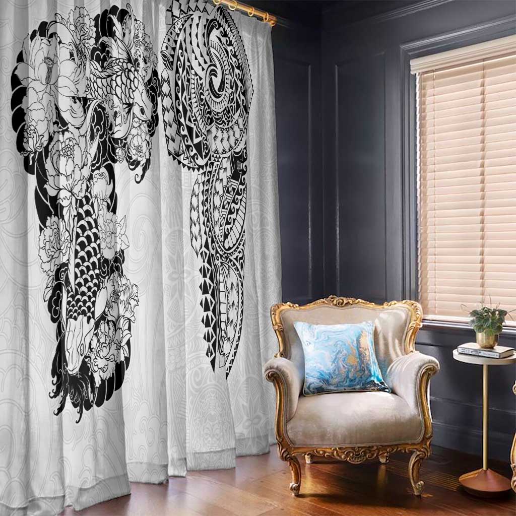 Japanese Irezumi and Hawaiian Polynesian Art Tattoo Window Curtain White Color - Wonder Print Shop