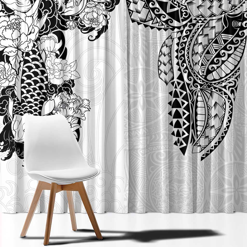 Japanese Irezumi and Hawaiian Polynesian Art Tattoo Window Curtain White Color - Wonder Print Shop