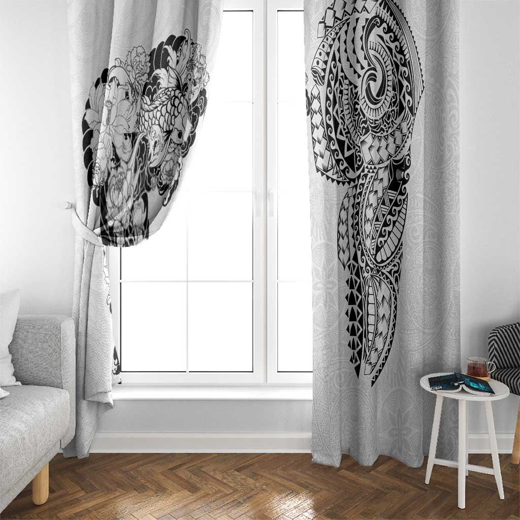 Japanese Irezumi and Hawaiian Polynesian Art Tattoo Window Curtain White Color - Wonder Print Shop