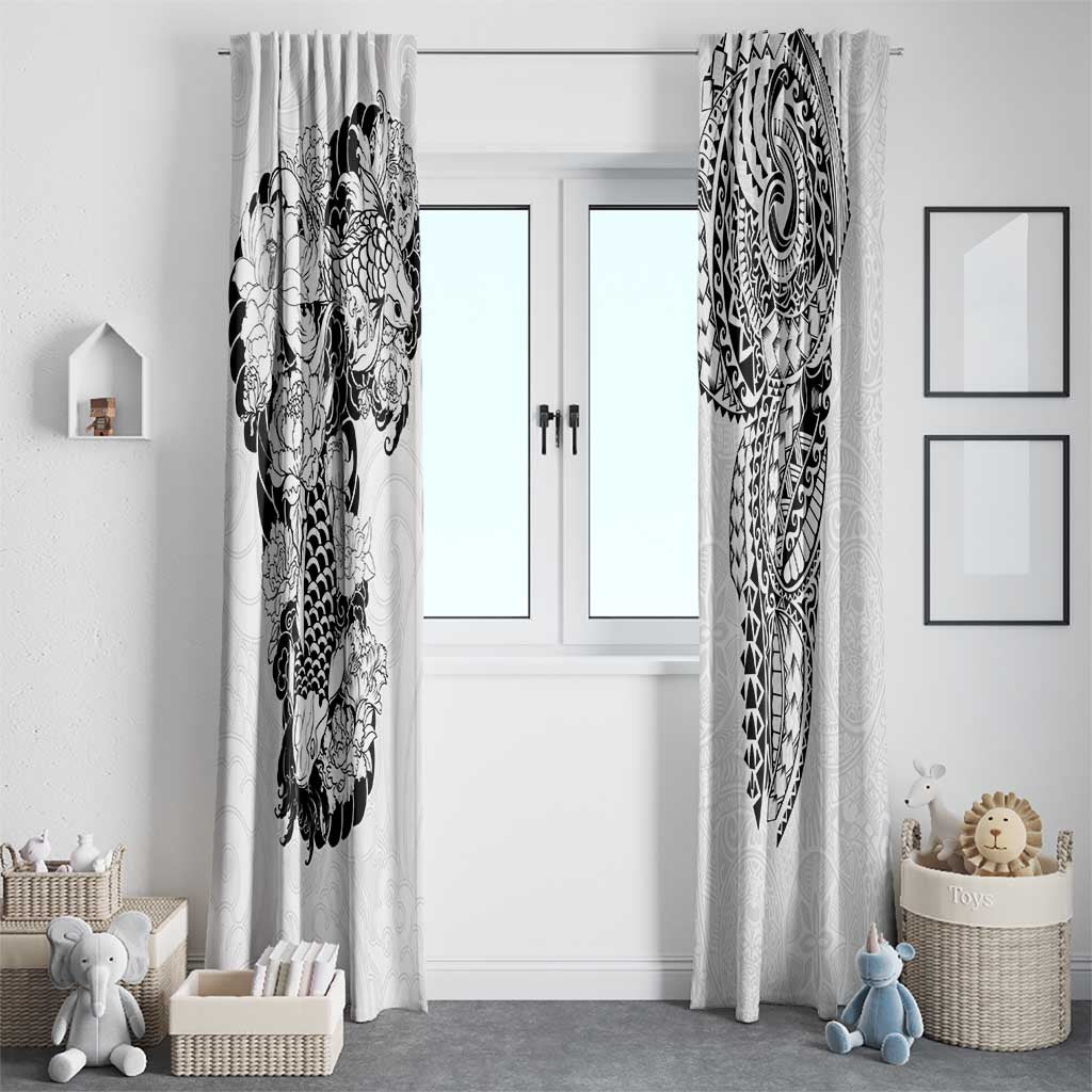 Japanese Irezumi and Hawaiian Polynesian Art Tattoo Window Curtain White Color - Wonder Print Shop