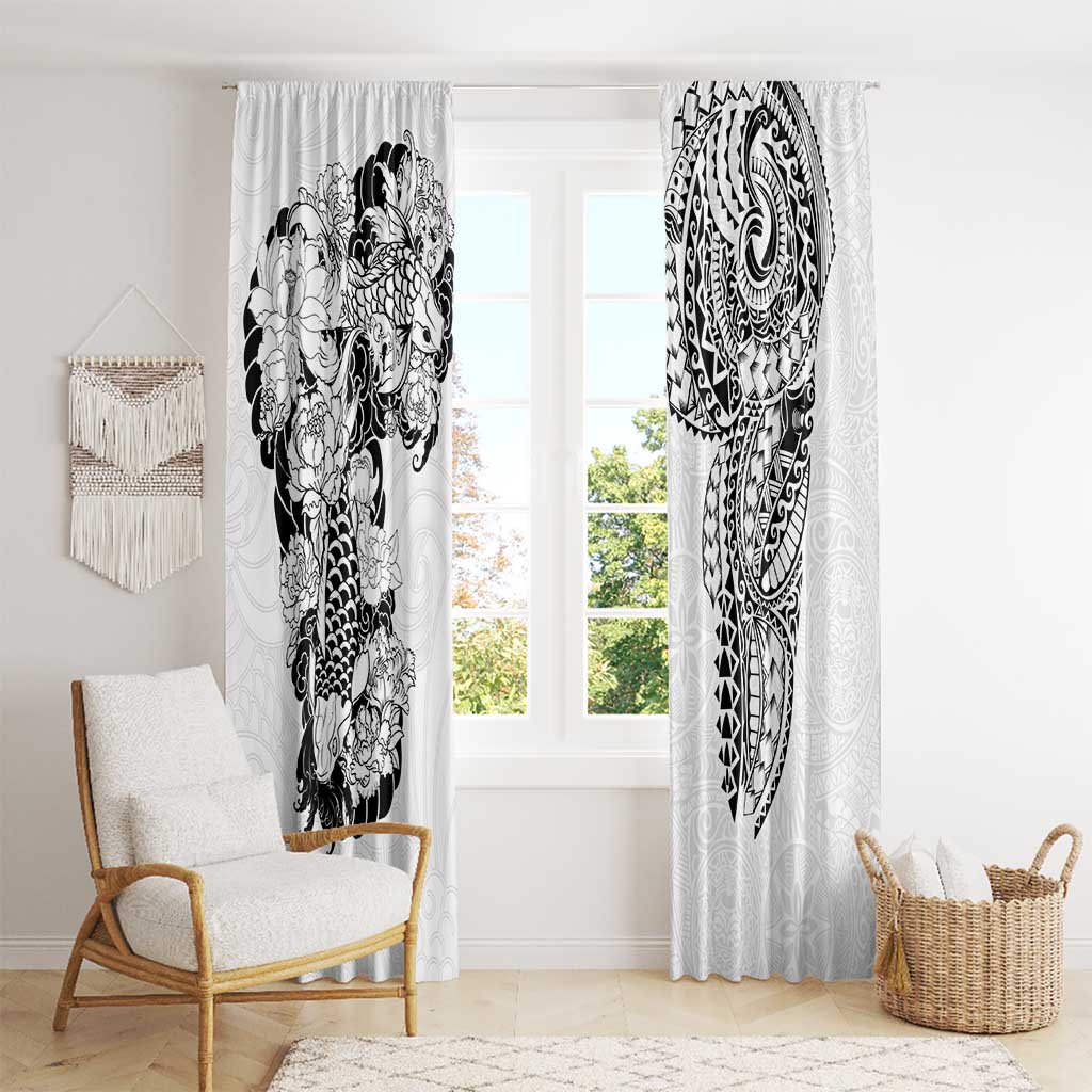 Japanese Irezumi and Hawaiian Polynesian Art Tattoo Window Curtain White Color - Wonder Print Shop