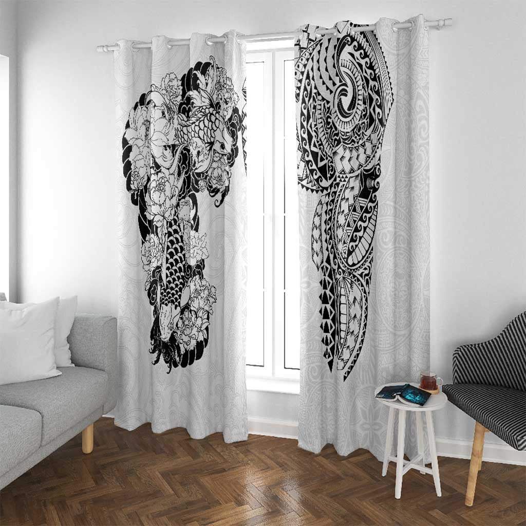 Japanese Irezumi and Hawaiian Polynesian Art Tattoo Window Curtain White Color - Wonder Print Shop