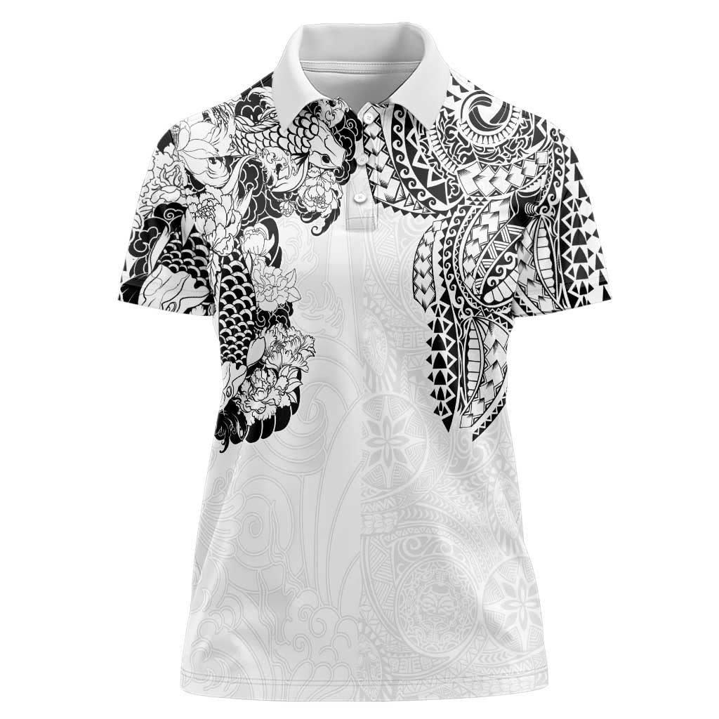 Japanese Irezumi and Hawaiian Polynesian Art Tattoo Women Polo Shirt White Color - Wonder Print Shop