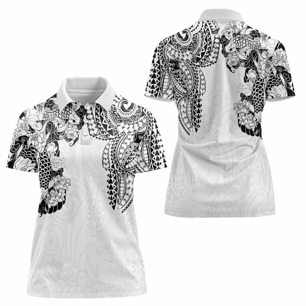 Japanese Irezumi and Hawaiian Polynesian Art Tattoo Women Polo Shirt White Color - Wonder Print Shop
