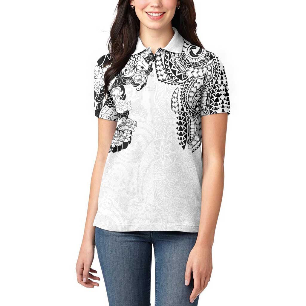 Japanese Irezumi and Hawaiian Polynesian Art Tattoo Women Polo Shirt White Color - Wonder Print Shop