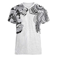Japanese Irezumi and Hawaiian Polynesian Art Tattoo Women V-Neck T-Shirt White Color - Wonder Print Shop