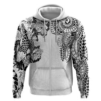 Japanese Irezumi and Hawaiian Polynesian Art Tattoo Zip Hoodie White Color - Wonder Print Shop