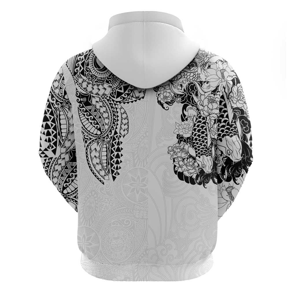 Japanese Irezumi and Hawaiian Polynesian Art Tattoo Zip Hoodie White Color - Wonder Print Shop