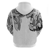 Japanese Irezumi and Hawaiian Polynesian Art Tattoo Zip Hoodie White Color - Wonder Print Shop