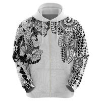 Japanese Irezumi and Hawaiian Polynesian Art Tattoo Zip Hoodie White Color - Wonder Print Shop