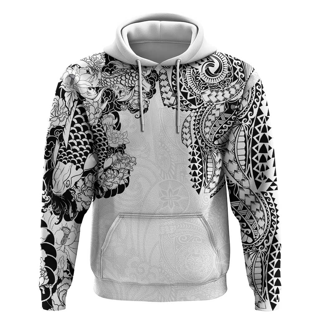 Japanese Irezumi and Hawaiian Polynesian Art Tattoo Zip Hoodie White Color - Wonder Print Shop