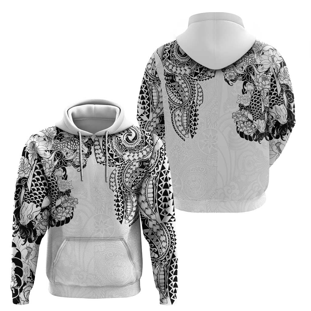 Japanese Irezumi and Hawaiian Polynesian Art Tattoo Zip Hoodie White Color - Wonder Print Shop