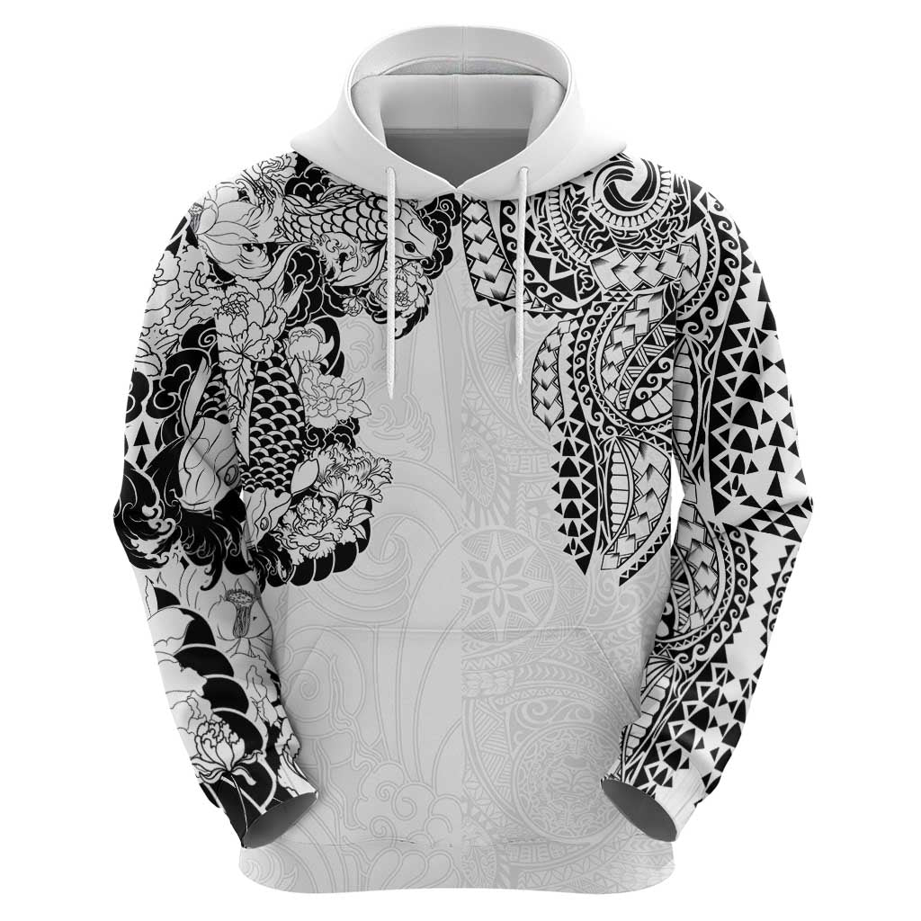 Japanese Irezumi and Hawaiian Polynesian Art Tattoo Zip Hoodie White Color - Wonder Print Shop