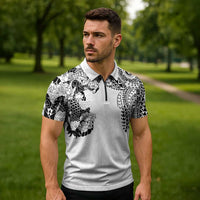 Japanese Irezumi and Hawaiian Polynesian Art Tattoo Zipper Polo Shirt White Color - Wonder Print Shop