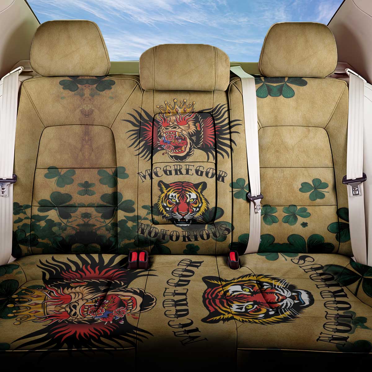 The Irishman-Notorious Back Car Seat Cover Old School Tattoos and Shamrocks Grunge Style