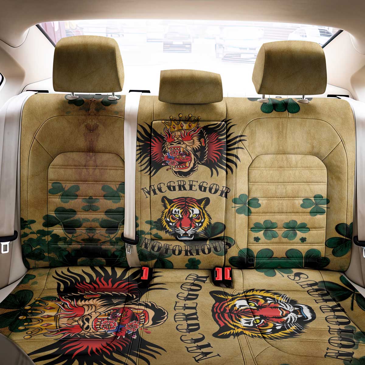 The Irishman-Notorious Back Car Seat Cover Old School Tattoos and Shamrocks Grunge Style