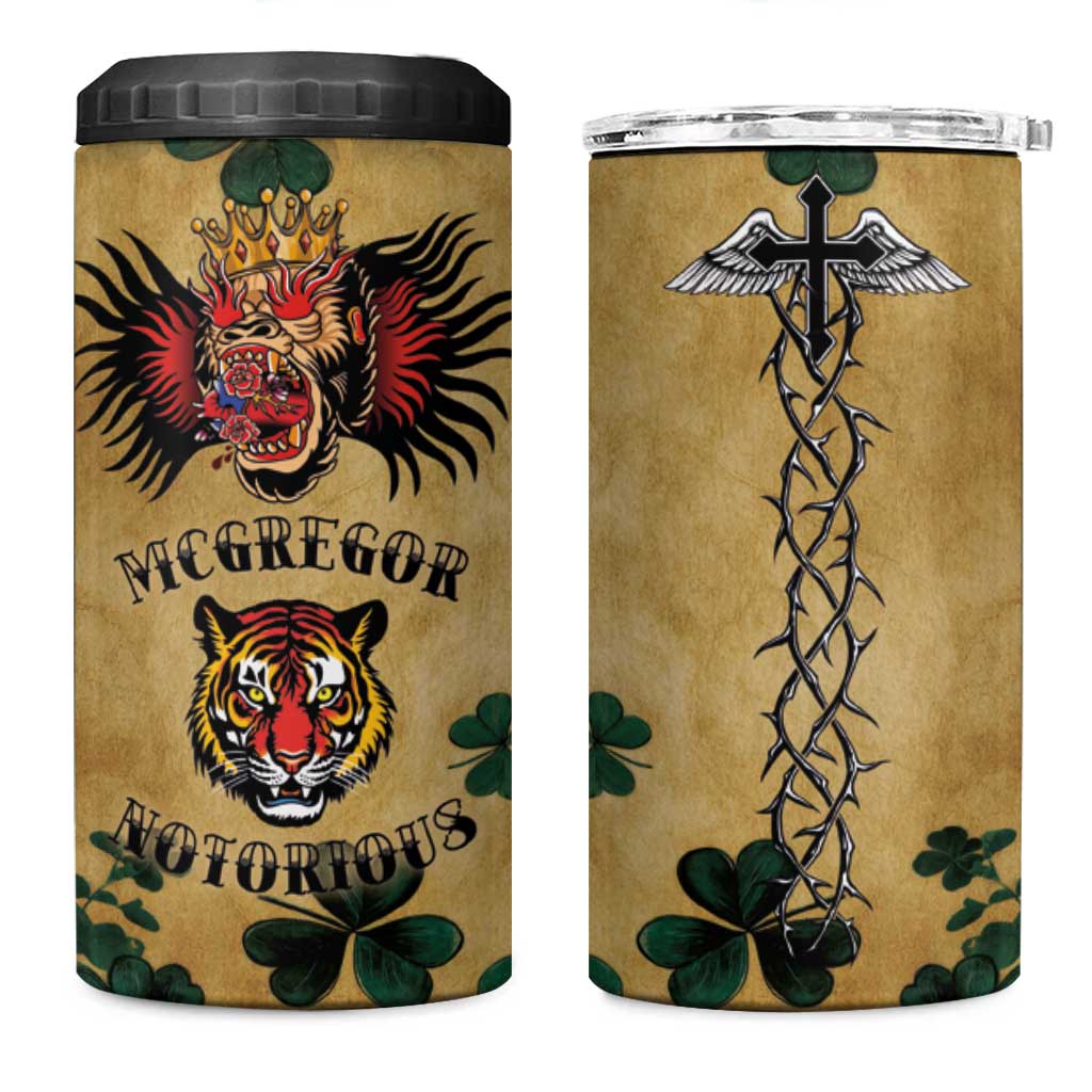 The Irishman-Notorious 4 in 1 Can Cooler Tumbler Old School Tattoos and Shamrocks Grunge Style
