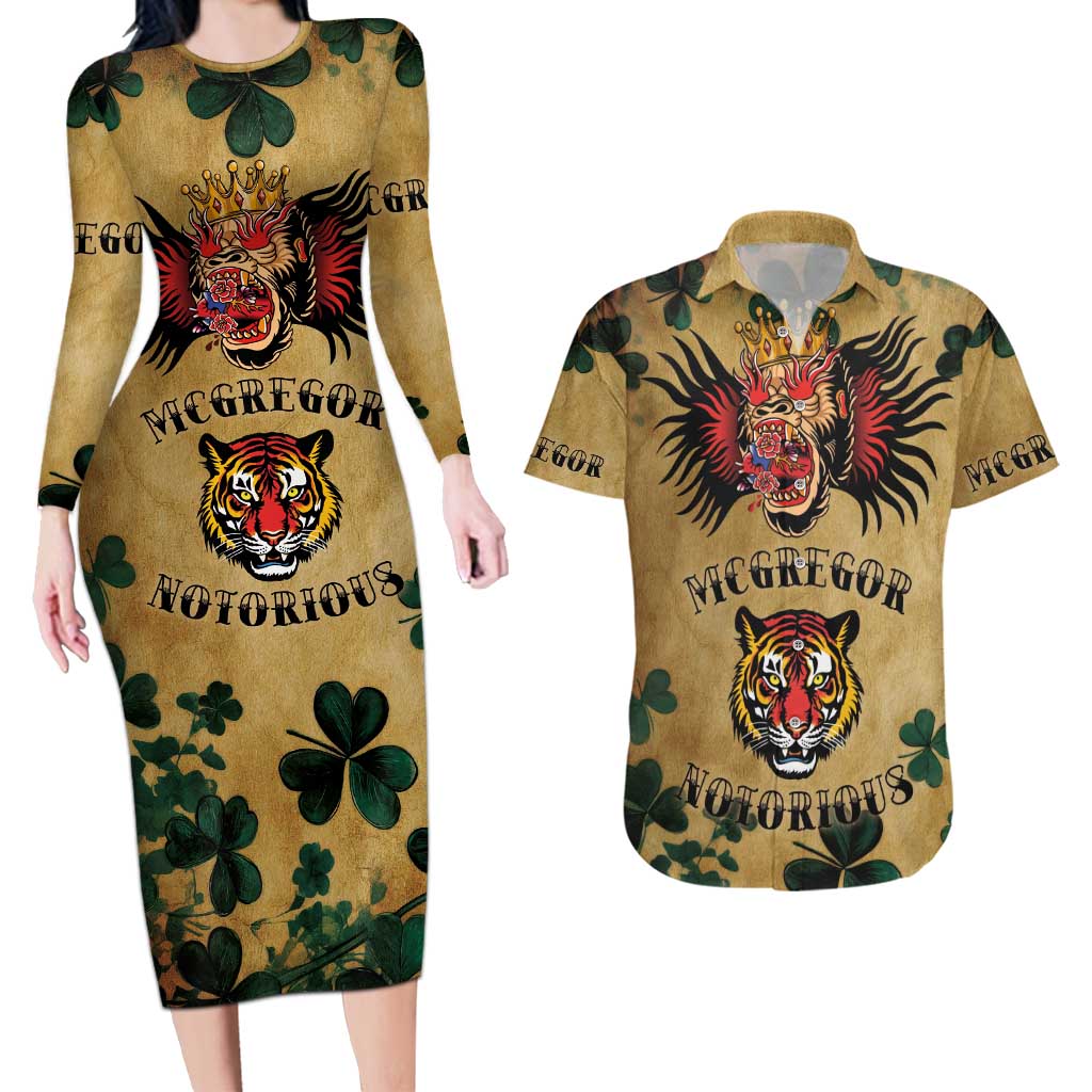 The Irishman-Notorious Couples Matching Long Sleeve Bodycon Dress and Hawaiian Shirt Old School Tattoos and Shamrocks Grunge Style