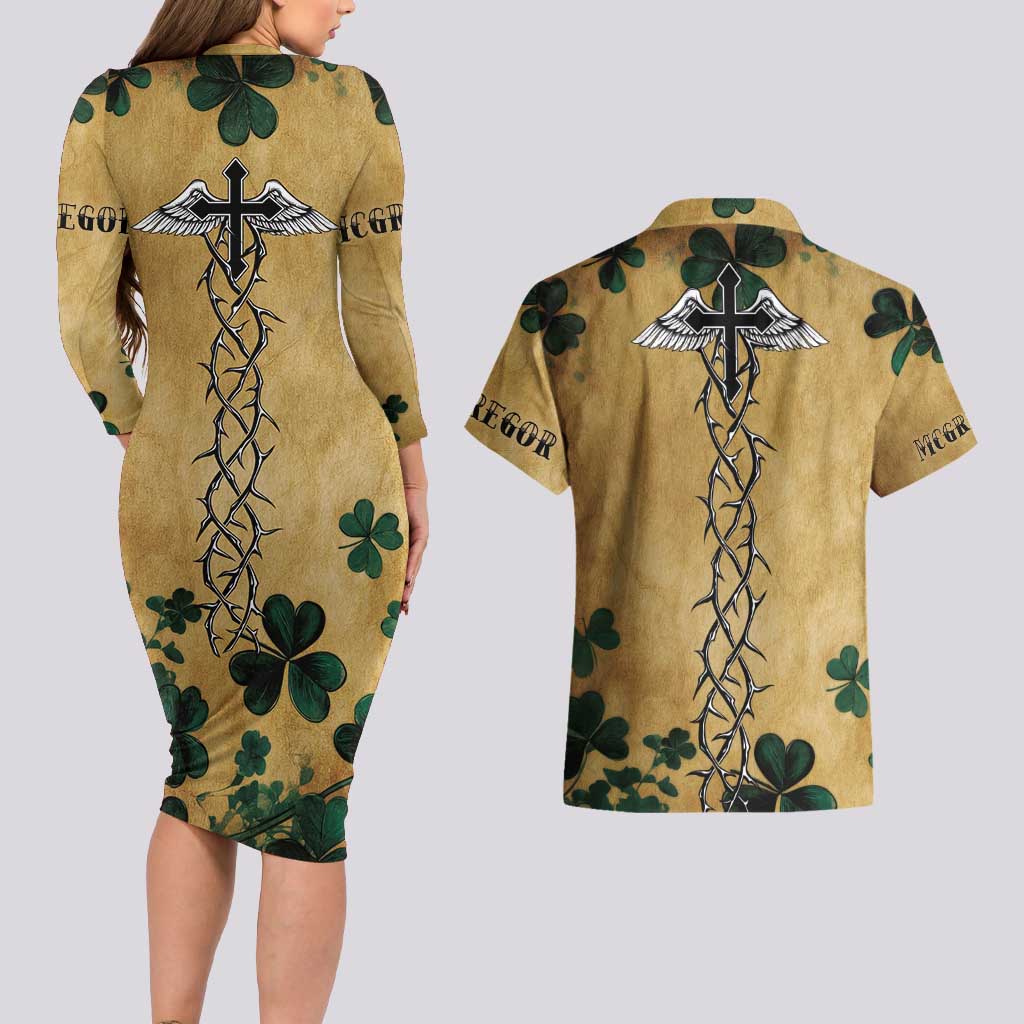 The Irishman-Notorious Couples Matching Long Sleeve Bodycon Dress and Hawaiian Shirt Old School Tattoos and Shamrocks Grunge Style