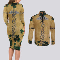 The Irishman-Notorious Couples Matching Long Sleeve Bodycon Dress and Long Sleeve Button Shirt Old School Tattoos and Shamrocks Grunge Style