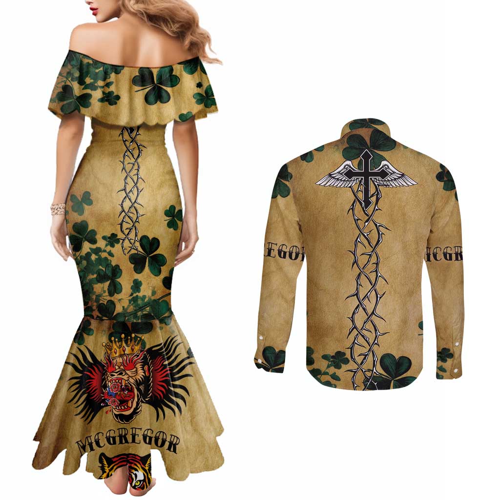 The Irishman-Notorious Couples Matching Mermaid Dress and Long Sleeve Button Shirt Old School Tattoos and Shamrocks Grunge Style