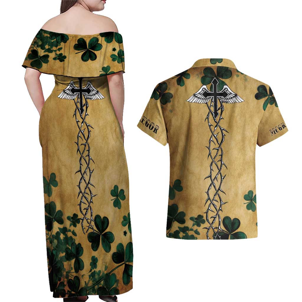 The Irishman-Notorious Couples Matching Off Shoulder Maxi Dress and Hawaiian Shirt Old School Tattoos and Shamrocks Grunge Style