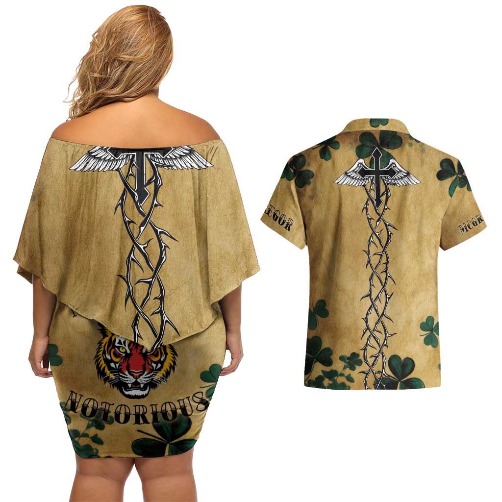 The Irishman-Notorious Couples Matching Off Shoulder Short Dress and Hawaiian Shirt Old School Tattoos and Shamrocks Grunge Style