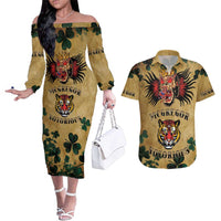 The Irishman-Notorious Couples Matching Off The Shoulder Long Sleeve Dress and Hawaiian Shirt Old School Tattoos and Shamrocks Grunge Style